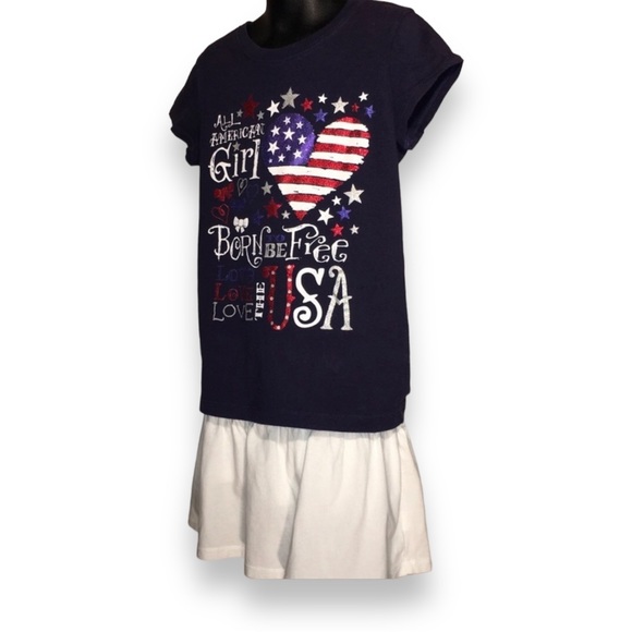 🍉 Children’s Place 2 Piece Outfit T-shirt and White Skirt Skort 4th of July - Picture 3 of 9